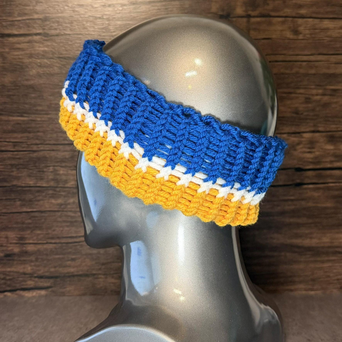 Buffalo Hockey Inspired Knit Headband Winter Ear Warmer Handmade Blue Gold White