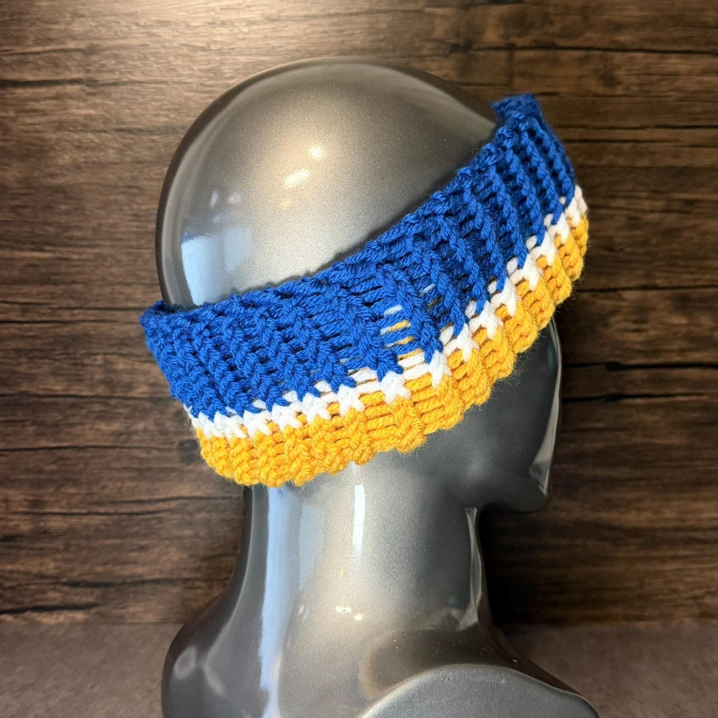 Buffalo Hockey Inspired Knit Headband Winter Ear Warmer Handmade Blue Gold White