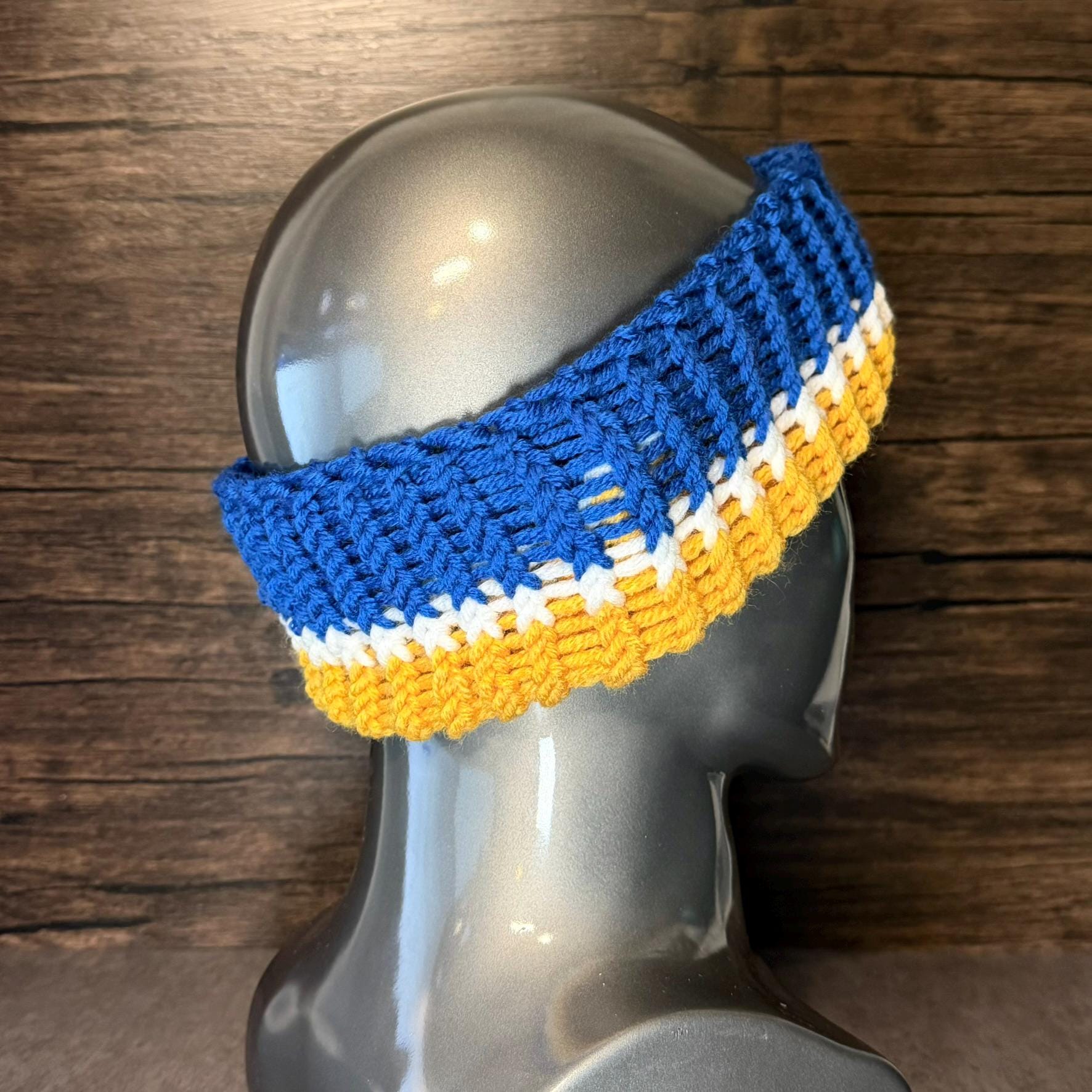 Buffalo Hockey Inspired Knit Headband Winter Ear Warmer Handmade Blue Gold White