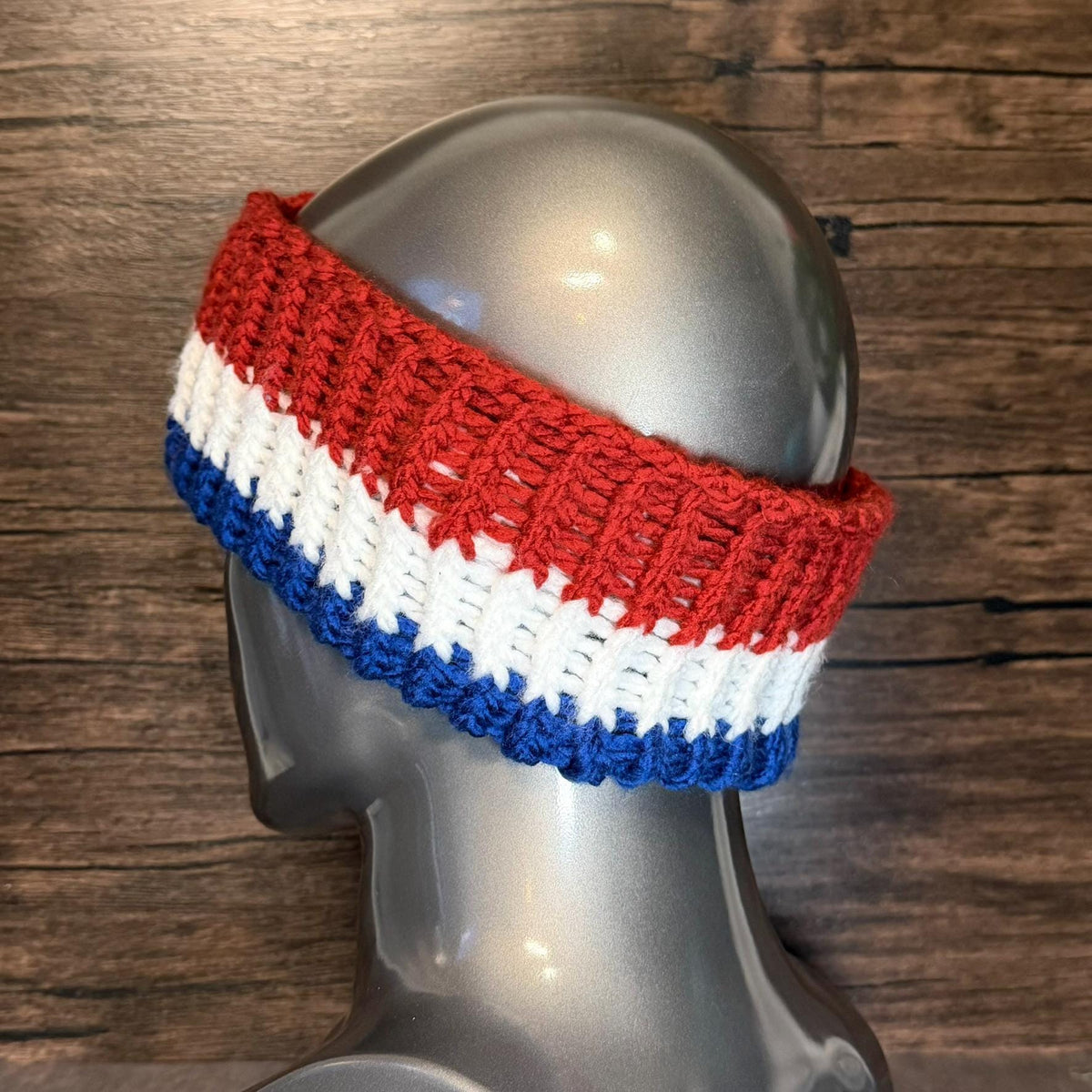 Buffalo Football Inspired Hand Knit Head Wrap Red White Blue Winter Ear Warmer