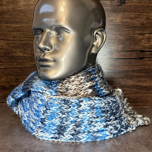 Ocean Navy Light Blue Coffee White Handmade Scarf Coastal Knit Winter Wrap