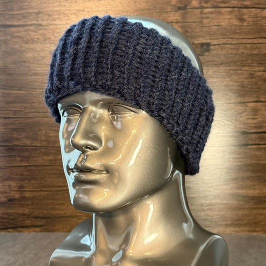 Hand Knit Baby Alpaca Blue Head Wrap Soft Luxury Winter Cozy Ear Warmer