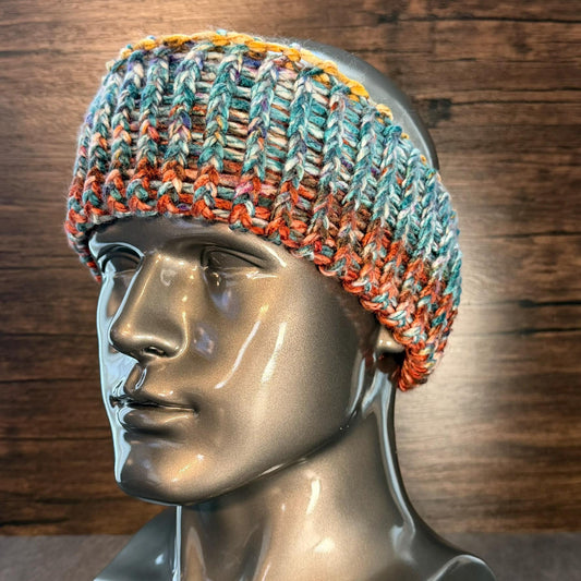 Hand Knit Rainbow Head Wrap Vibrant Colorful Boho Ear Warmer Festival