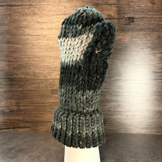 Hand Knit Black White Mittens Cozy Winter Soft Chunky Warm Monochrome
