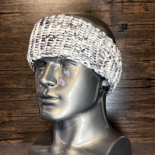 Hand Knit Black White Head Wrap Cozy Winter Ear Warmer Accessory