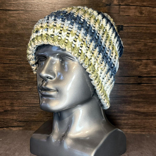 Blue River Hand Knit Beanie, River Rock Acrylic Hat, Cozy Winter Neutral Cap