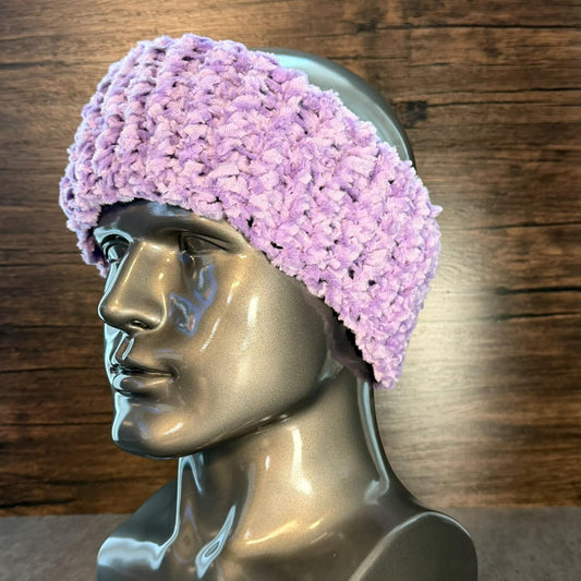 Hand Knit Glow Purple Head Wrap Luminous Cozy Festival Ear Warmer