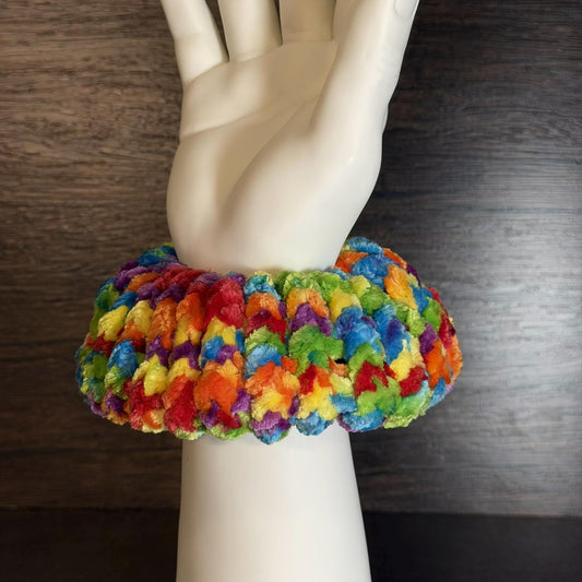 Rainbow Pride Scrunchie Handmade Plush Hair Accessory LGBTQ Festival Gift Colorful Fun