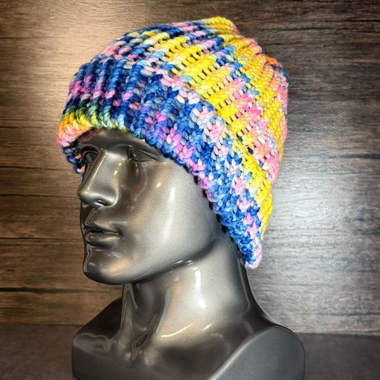 Rainbow Lollipop Knit Hat Handmade Colorful Beanie Cozy Whimsical Winter Accessory