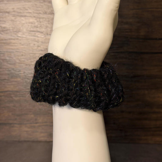 Handmade Knit Scrunchie | Black Multicolor Flecked Luxury Fiber Hair Accessory