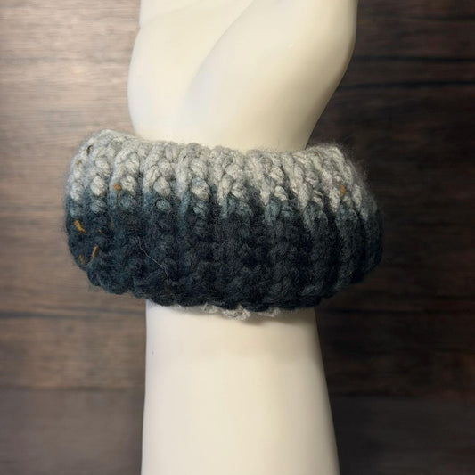 Woodland Sage Knit Scrunchie Handmade Hair Accessory Green Gray Soft Cozy Gift