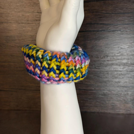 Rainbow Lollipop Knit Scrunchie Handmade Colorful Hair Accessory Whimsical Festival Gift Unique