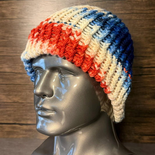 Buffalo Rush Merino Wool Knit Beanie Handmade Winter Warm Cozy Unisex Striped Gift Soft