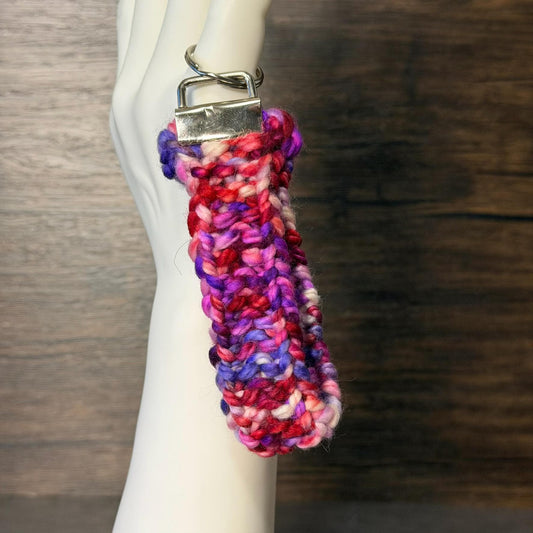 Purple Pink Crimson Handmade Knitted Key Fob Wristlet Bold Cozy Colorful Everyday Accessory Gift