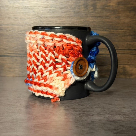 Buffalo Rush Merino Wool Mug Wrap Handmade Coffee Cozy Striped Reusable Gift Soft Cozy