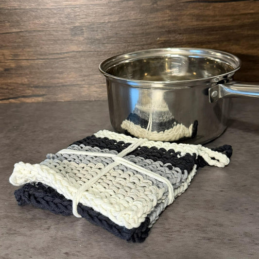 Handmade Cotton Pot Holders: Fade to Black Gradient Kitchen Set