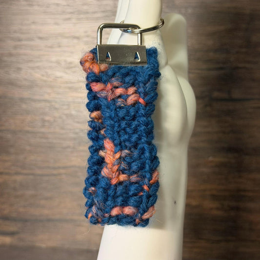 Twilight Tide Handmade Knitted Key Fob Wristlet Soft Blue Speckled Convenient Everyday Carry Accessory Gift
