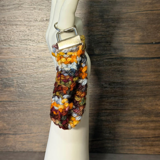 Maple Mist Handmade Knit Key Fob Merino Wool Wristlet Autumn Accessory Cozy Gift Lanyard
