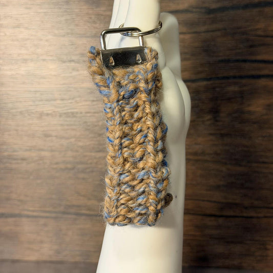 Handmade Alpaca Knit Key Fob Wristlet Blue Gray Keychain Cozy Natural Fiber Gift Accessory