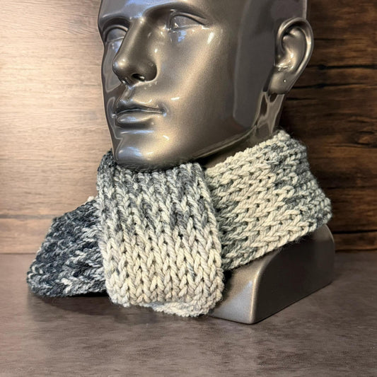 Handmade Gray Wool Blend Scarf: Sea Tranquility Gradient Knit Wrap