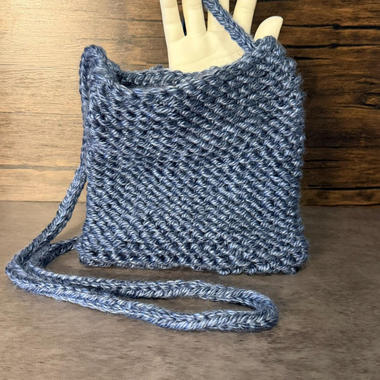 Handmade Knit Crossbody Bag Blue Acrylic Purse Coastal Harbor Everyday Shoulder Gift Unique Artisan