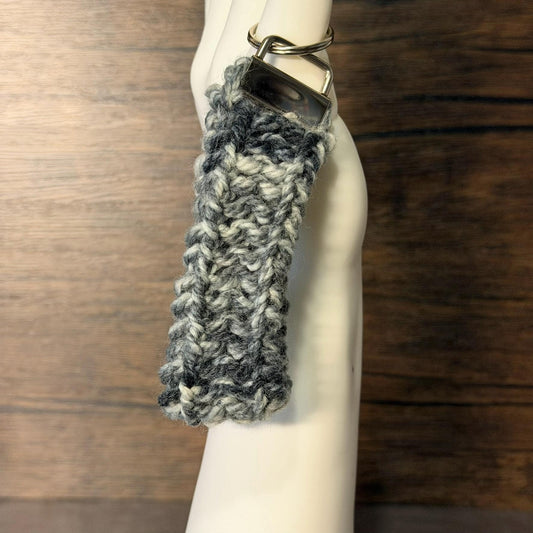 Sea Of Tranquility Knit Key Fob Handmade Gray Wool Blend Wristlet Keychain Cozy Accessory