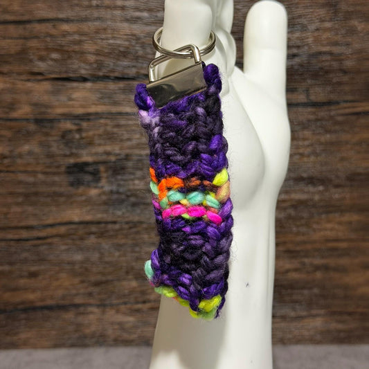 Punk Rock Rainbow Key Fob, Merino Wool Wristlet, Colorful Alternative Accessory, Unique Handmade
