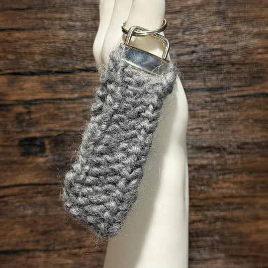 Graystone Wool Key Fob Handmade Knit Keychain Rustic Gray Minimalist Accessory Gift Durable Cozy