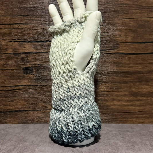 Sea Tranquility Fingerless Gloves Handmade Gray Wool Blend Knit Winter Warm Cozy Unisex Gift Soft