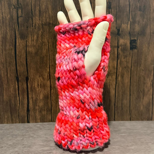 Valentine’s Revenge Fingerless Gloves Handmade Red Pink Black Merino Wool Knitted Warm Gift Accessory
