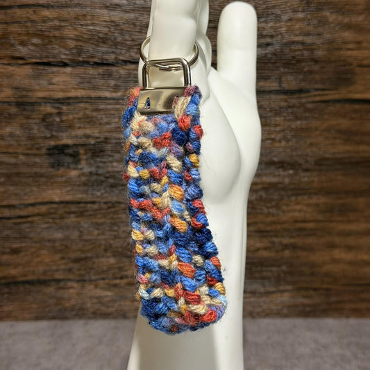 Rustic Skies Knit Key Fob Handmade Wristlet Wool Blend Blue Rustic Gift Everyday Accessory