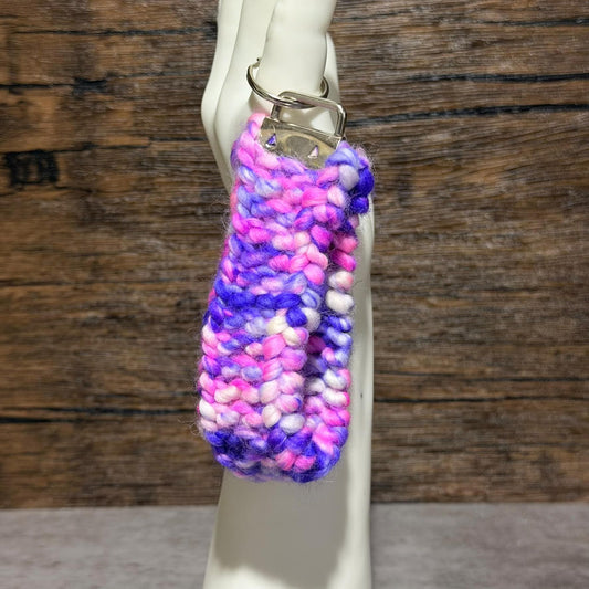 Neon Nebula Handmade Merino Wool Key Fob Pink Purple White Soft Chunky Wristlet Accessory