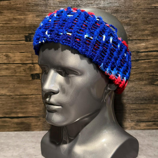 Winter Tailgate Head Wrap – Buffalo-Inspired Blue Red Handmade Accessory Western New York Football Gift