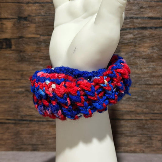 Winter Tailgate Scrunchie – Buffalo-Inspired Blue Red Handmade Hair Accessory Western New York Football Gift