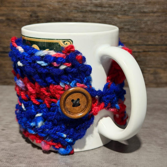 Winter Tailgate Mug Wrap – Buffalo-Inspired Blue Red Coffee Cozy Western New York Football Gift
